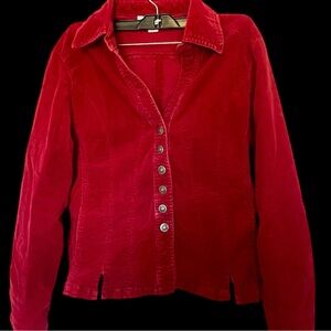 Dressbarn Womens Red Corduroy Button Down Jacket Long Sleeve Shacket Size S